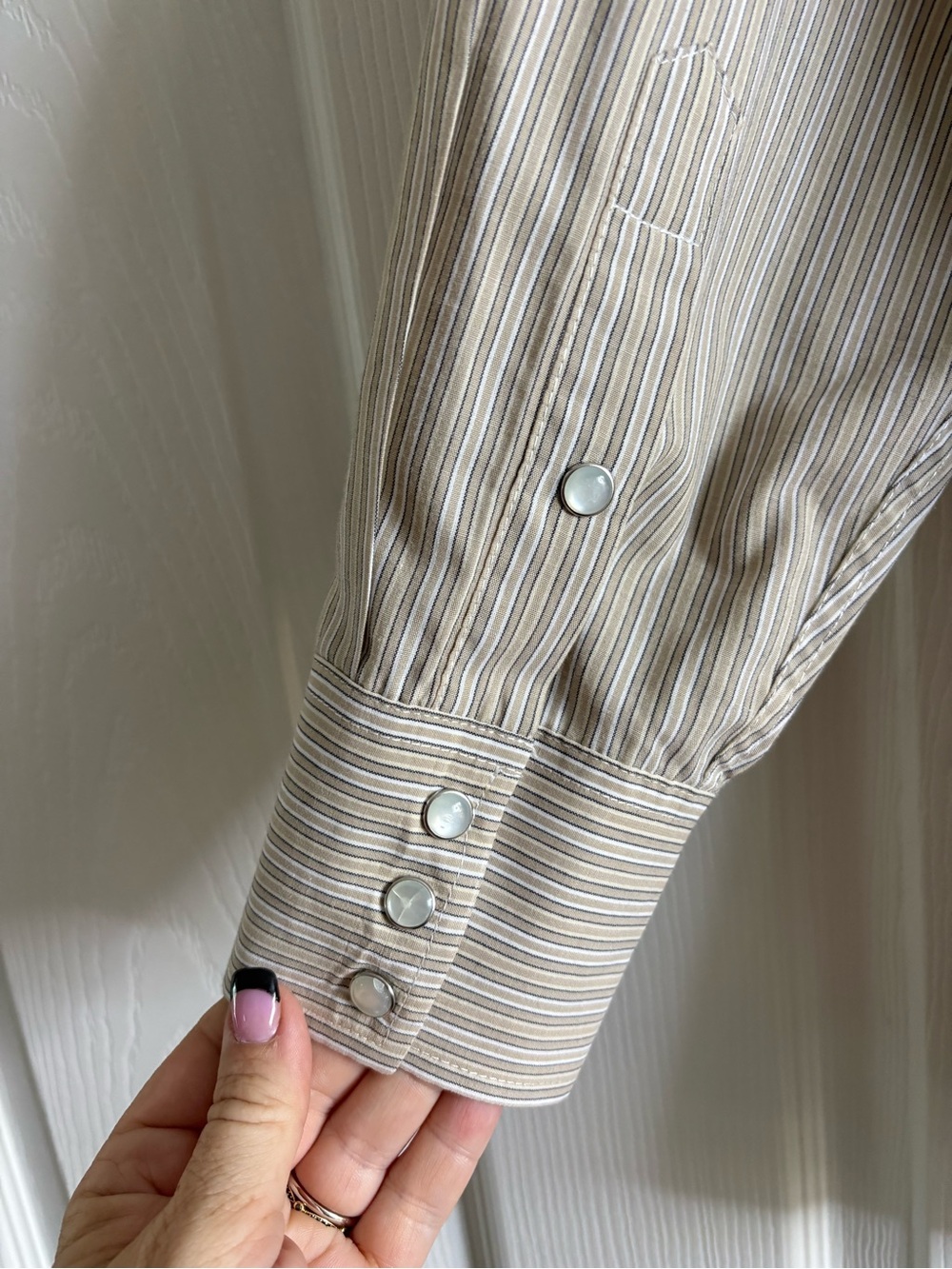 Panhandle Slim Beige Striped Western Button-Up Shirt - Picture 13 of 16